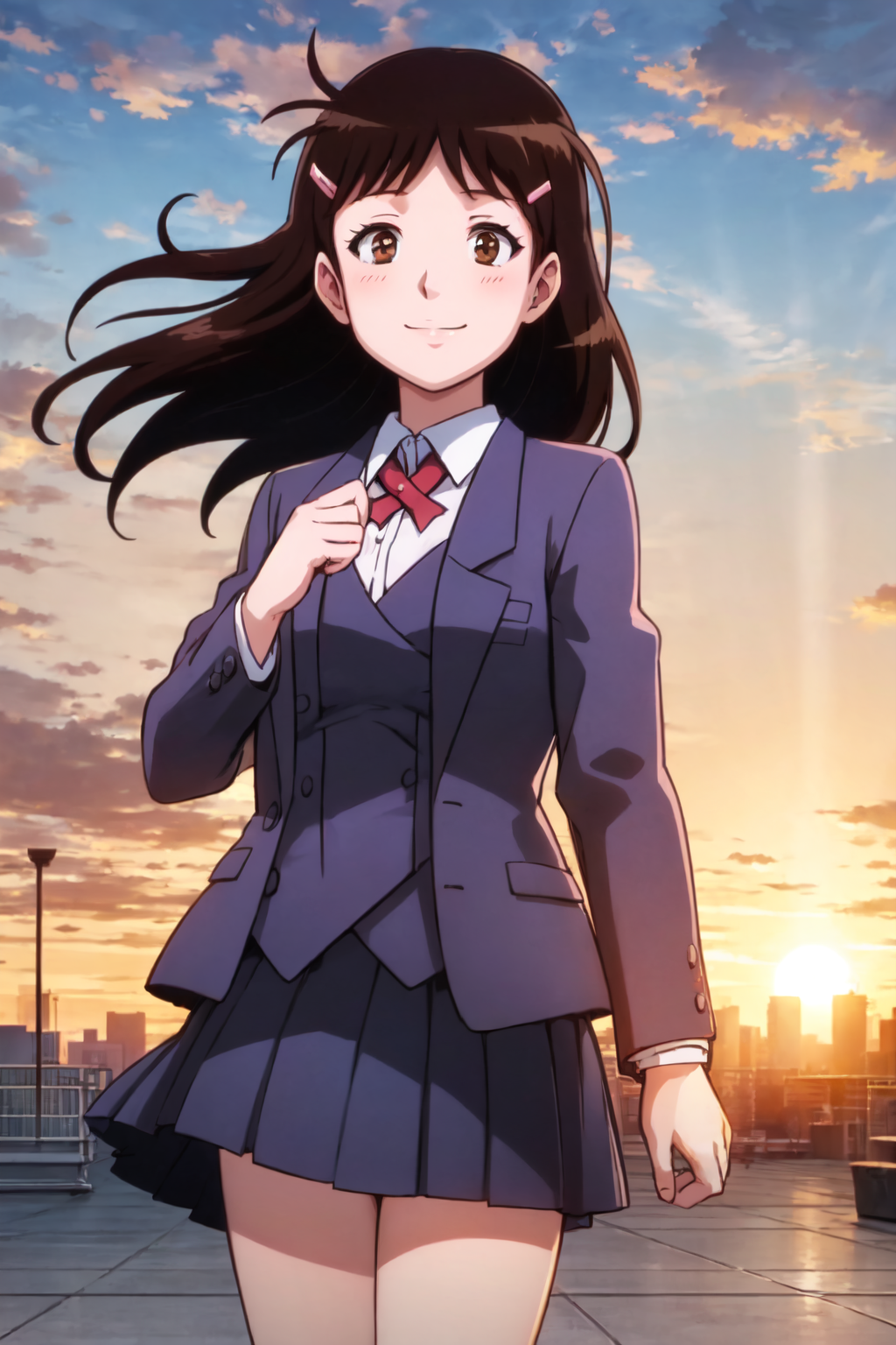 46565-1648577516-miyukina, 1girl, solo, hairclip, school uniform, blazer, vest, pleated skirt, outdoors, sky, cloud, cityscape, anime coloring, t.png